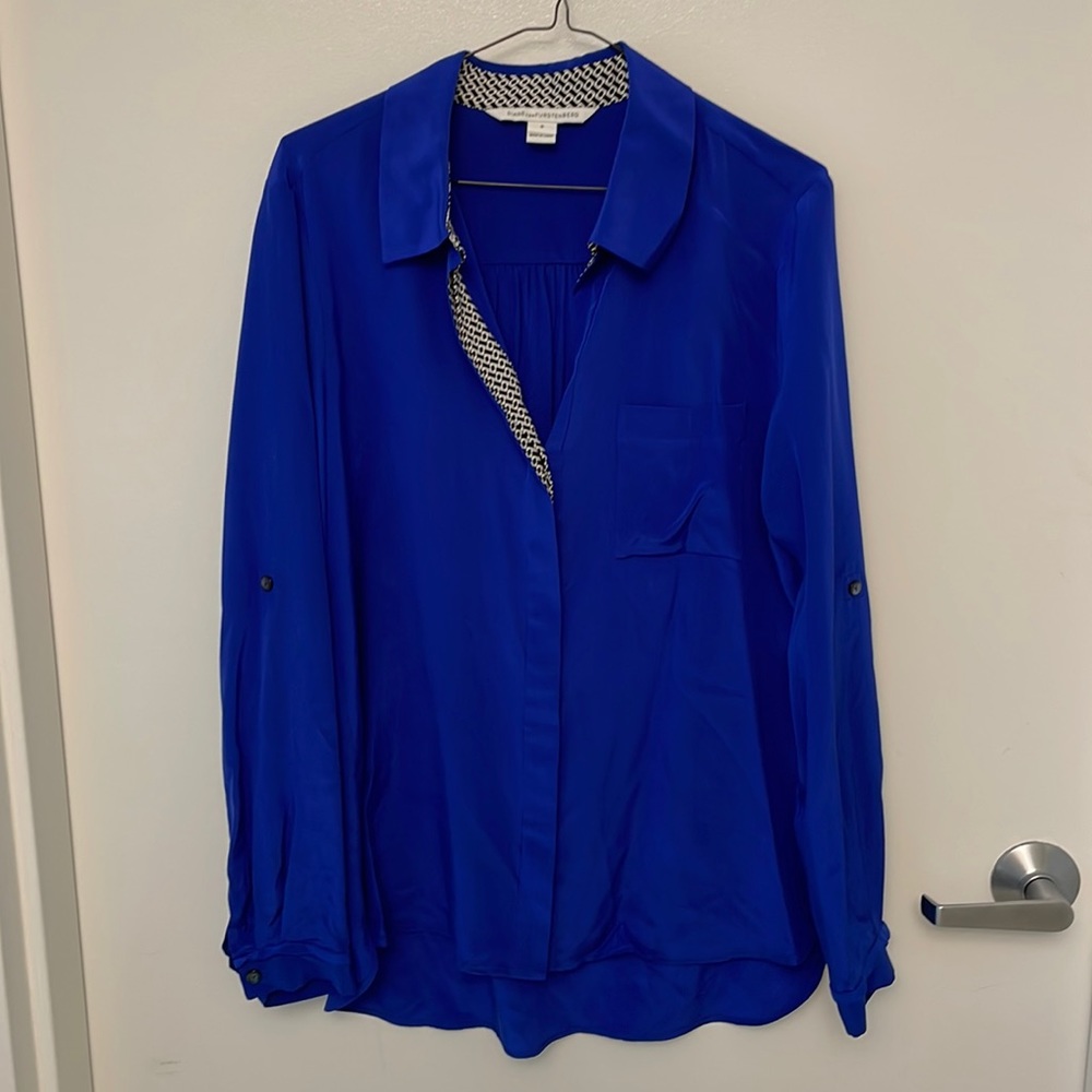 Blue silk Diane Von Furstenberg shirt, size 8